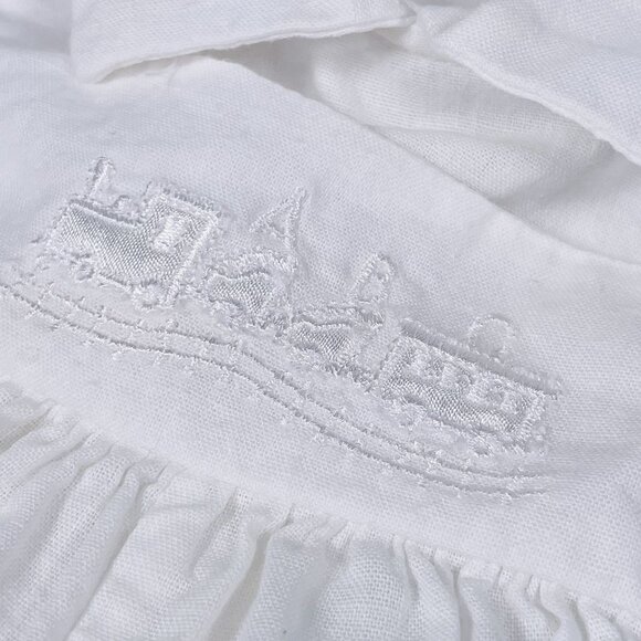 Vintage Baby Boy White Train Embroidered Bubble Shortalls Romper Outfit NB / 3m - Picture 6 of 11